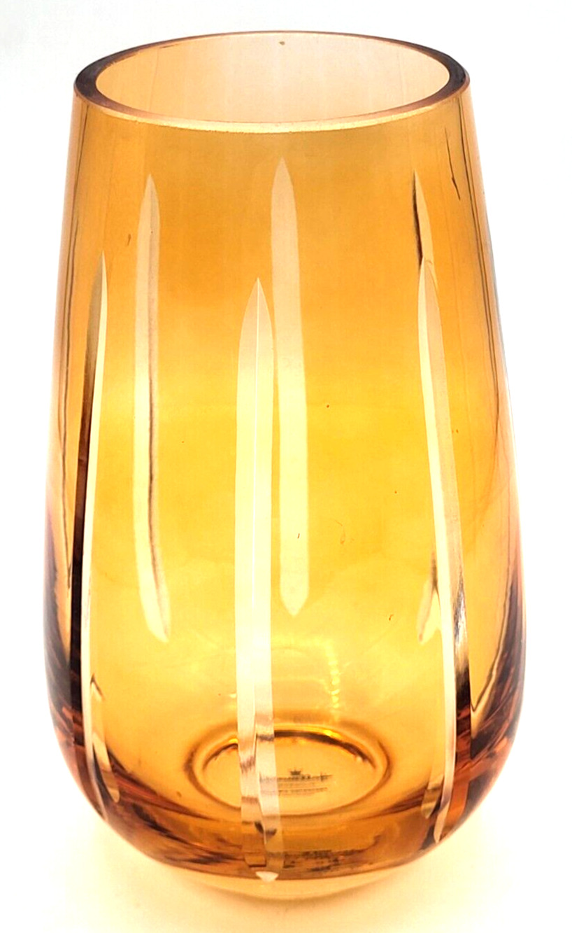 Orange Cut to Clear Glass Vase Hallmark Flowers by FTD 7" BEAUTIFUL